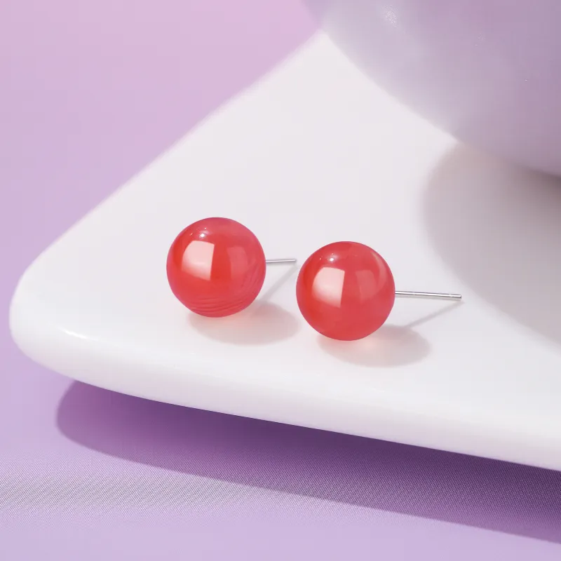 Lao Feng Xiang Natural Agate Stud Earrings Women's-8