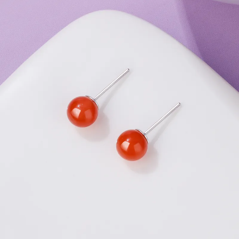Lao Feng Xiang Natural Agate Stud Earrings Women's-11