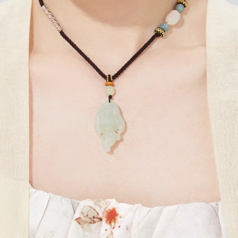 Lao Feng Xiang Hetian Jade Necklaces Green Jade Unisex-6