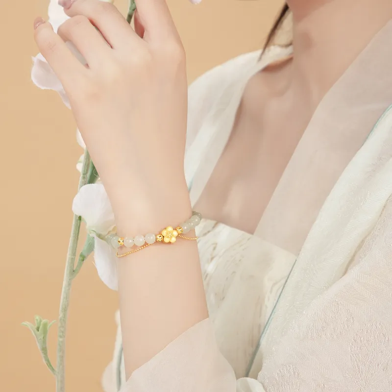 Lao Feng Xiang Hetian Jade Bracelets Green Jade Women's-2
