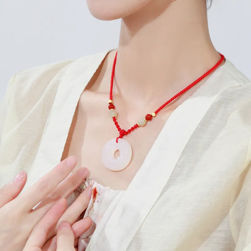 Lao Feng Xiang Natural Chalcedony Necklace Pair Unisex-1