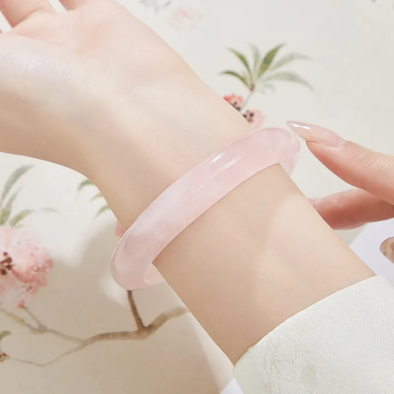 Lao Feng Xiang Natural Pink Crystal Bangles Women's-6