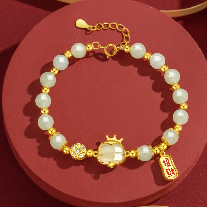 Lao Feng Xiang Hetian Jade Bracelets Green Jade Women's-6