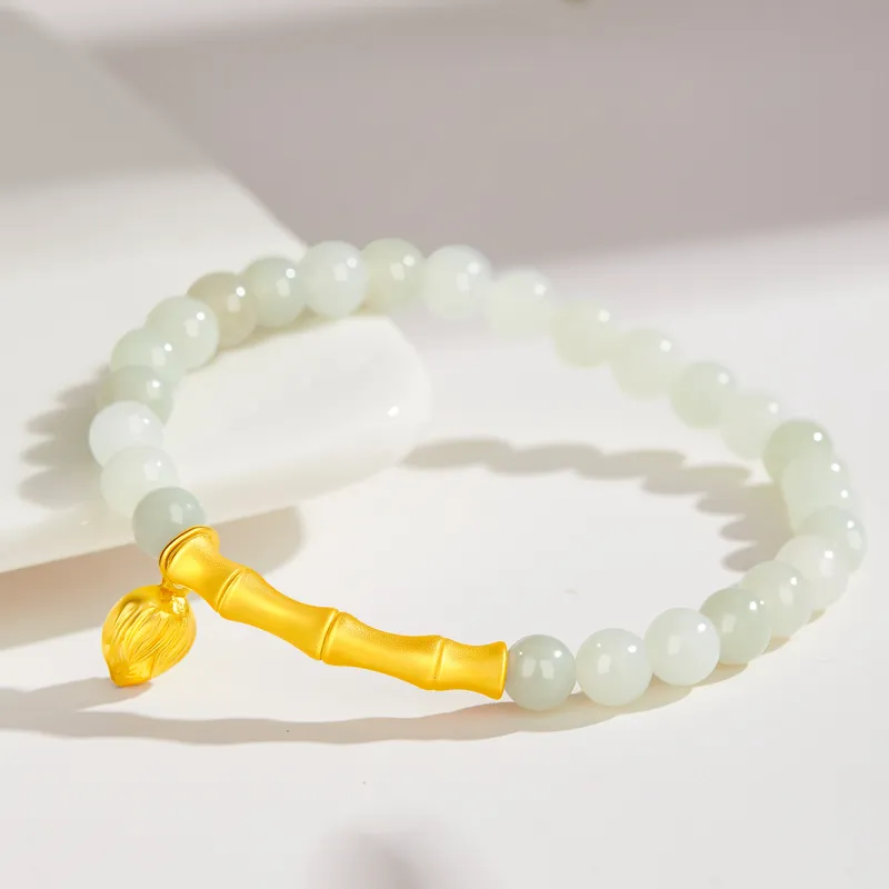 Lao Feng Xiang Hetian Jade Bracelets Pale Greenish White Jade Women's-5