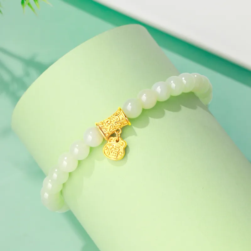 Lao Feng Xiang Hetian Jade Bracelets Pale Greenish White Jade Women's-6