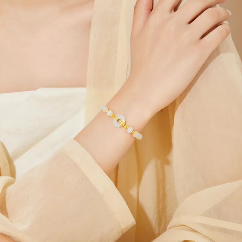 Lao Feng Xiang Hetian Jade Bracelets Pale Greenish White Jade Women's-2