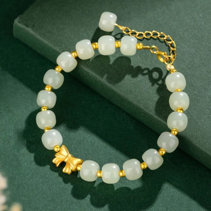 Lao Feng Xiang Hetian Jade Bracelets Pale Greenish White Jade Women's-5