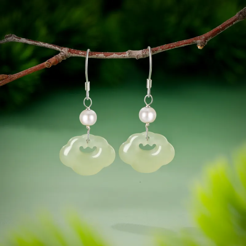 Lao Feng Xiang Hetian Jade Earrings Green Jade Women's-5