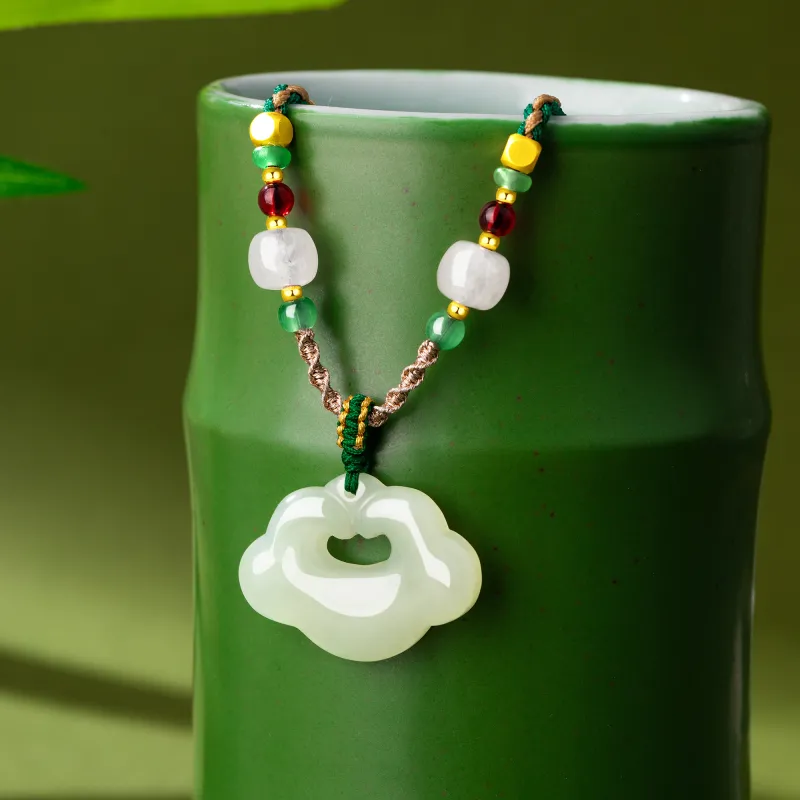 Lao Feng Xiang Hetian Jade Necklaces Green Jade Women's-6