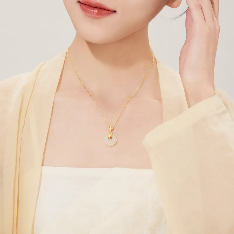 Lao Feng Xiang Hetian Jade Necklaces Pale Greenish White Jade Women's-2