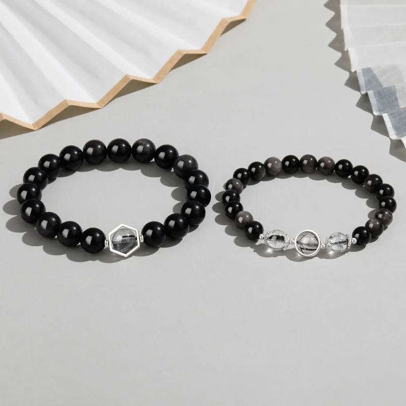 Lao Feng Xiang Natural Obsidian Bracelets Unisex-7