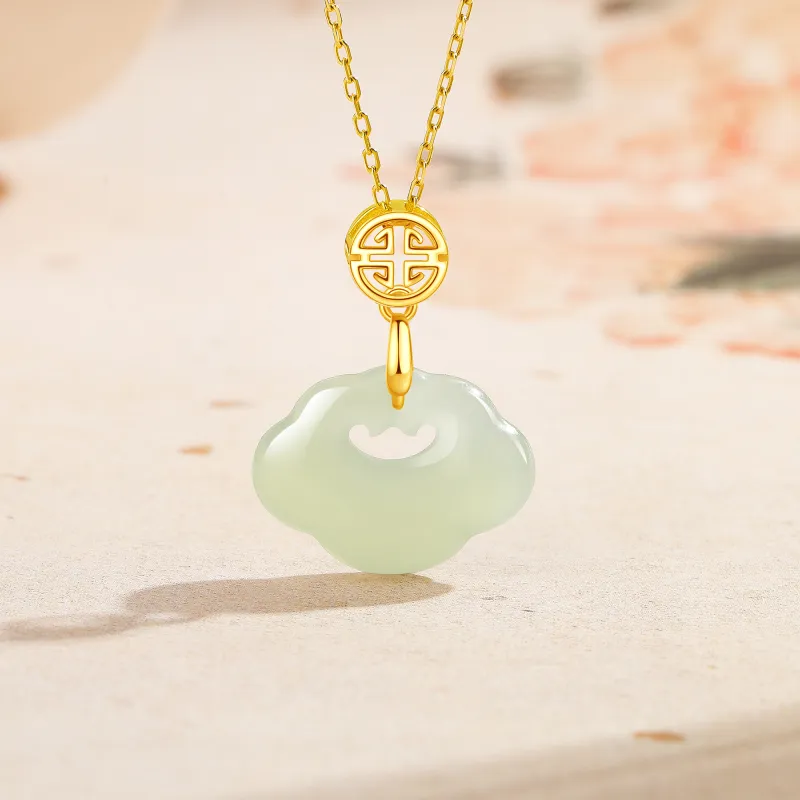 Lao Feng Xiang Hetian Jade Necklaces Green Jade Women's-1