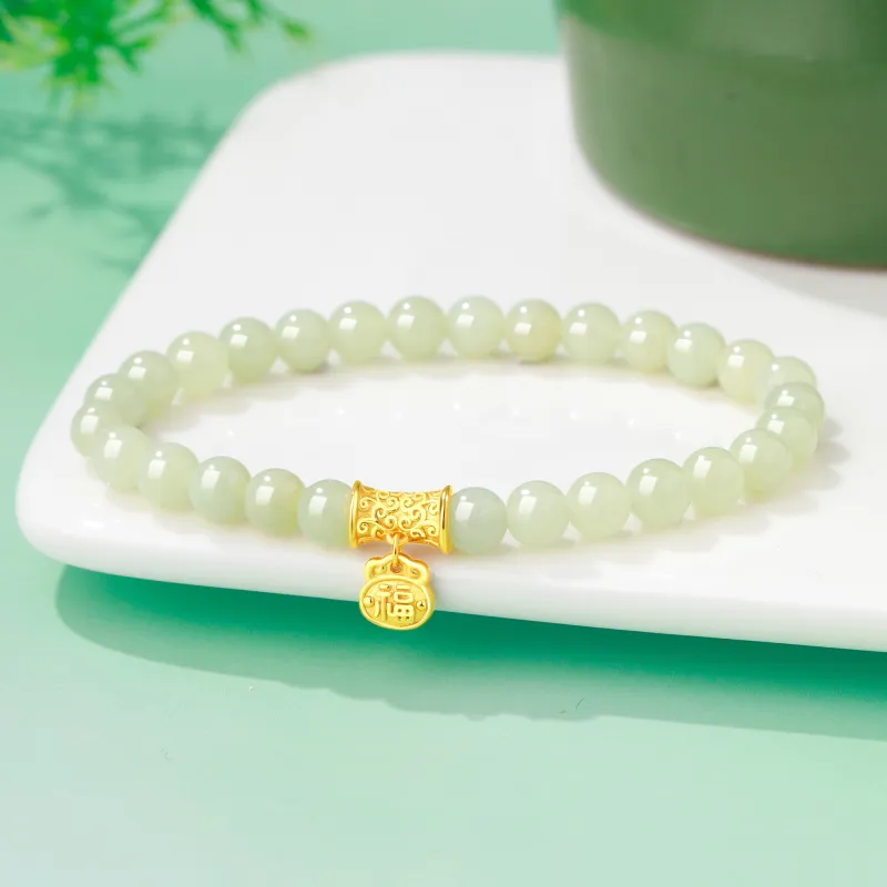 Lao Feng Xiang Hetian Jade Bracelets Pale Greenish White Jade Women's-2