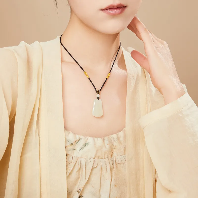 Lao Feng Xiang Hetian Jade Necklaces Pale Greenish White Jade Unisex-6
