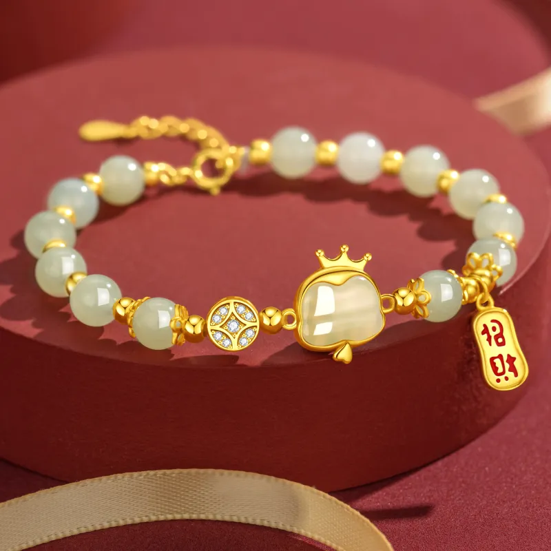 Lao Feng Xiang Hetian Jade Bracelets Green Jade Women's-4