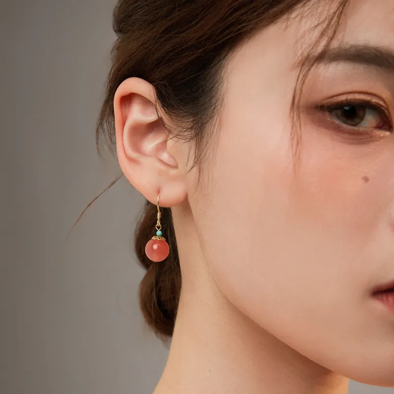 Lao Feng Xiang Hetian Jade Earrings Green Jade Women's-8