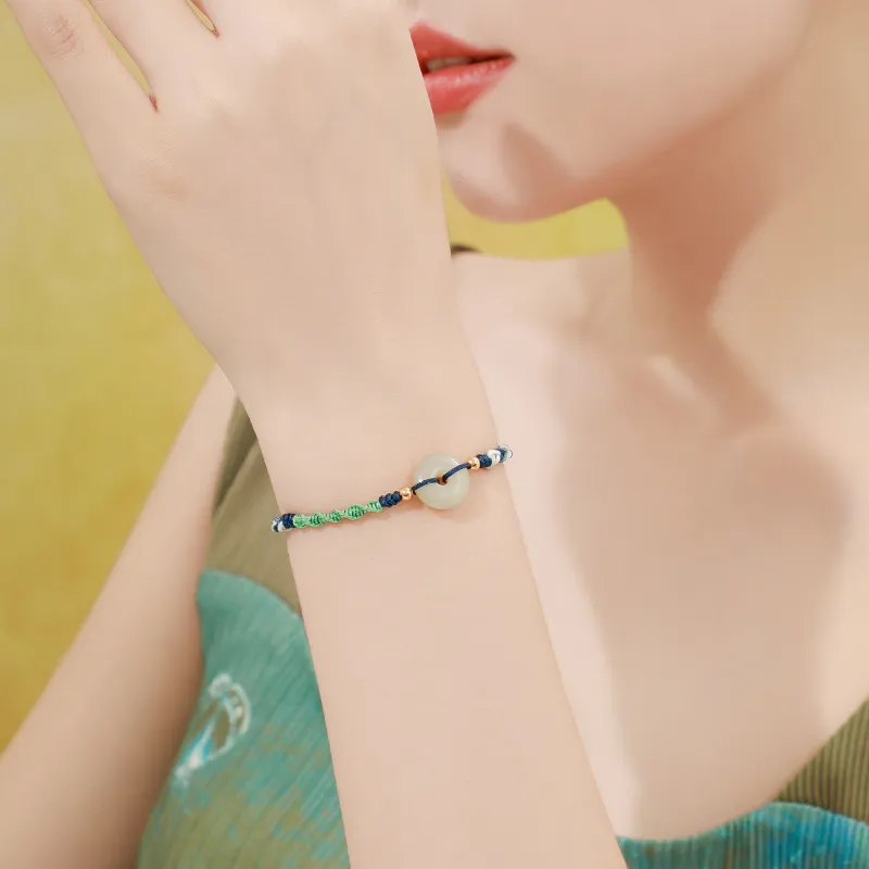 Lao Feng Xiang Hetian Jade Bracelets Pale Greenish White Jade Women's-3