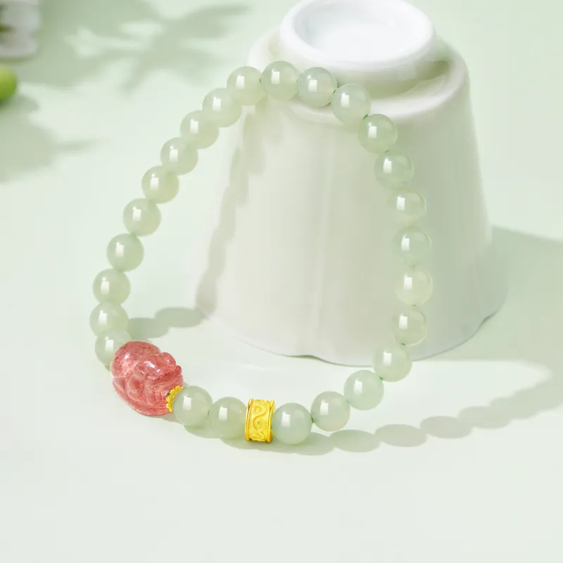 Lao Feng Xiang Hetian Jade Bracelets Green Jade Women's-4