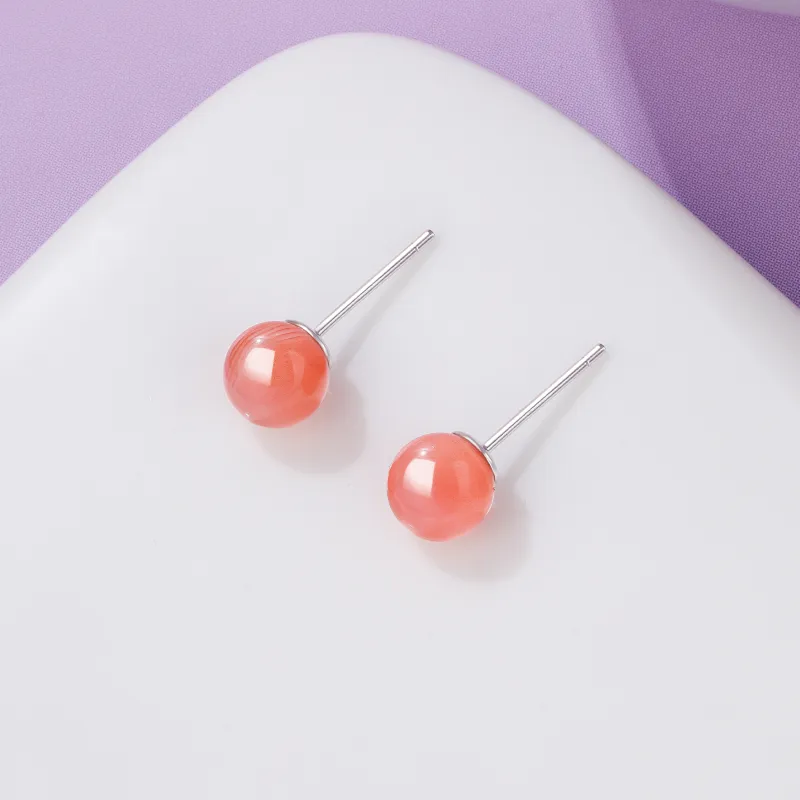 Lao Feng Xiang Natural Agate Stud Earrings Women's-3