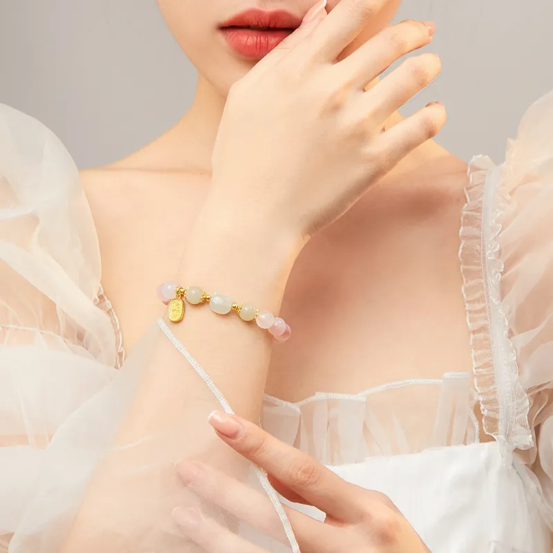 Lao Feng Xiang Hetian Jade Bracelets Lotus Root Powders Women's-6