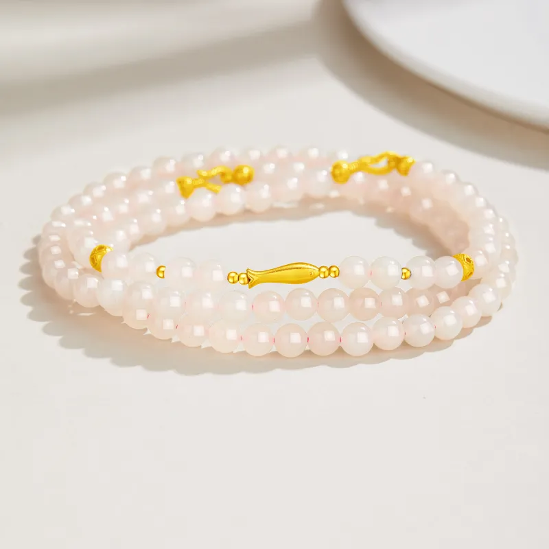 Lao Feng Xiang Hetian Jade Bracelets Dusty Pink Women's-4