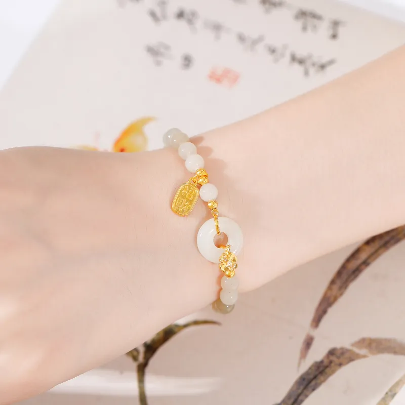 Lao Feng Xiang Hetian Jade Bracelets Pale Greenish White Jade Women's-5