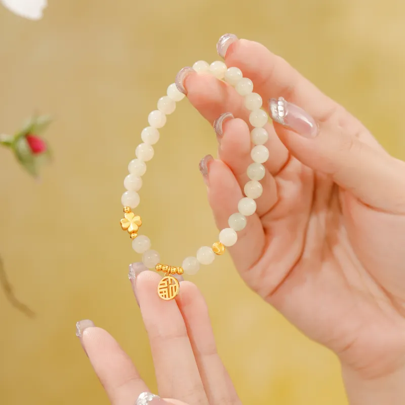 Lao Feng Xiang Beaded Bracelet Girl Green Jade Women's-5