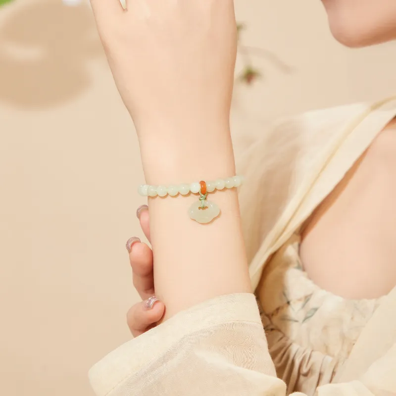Lao Feng Xiang Hetian Jade Bracelets Green Jade Women's-5