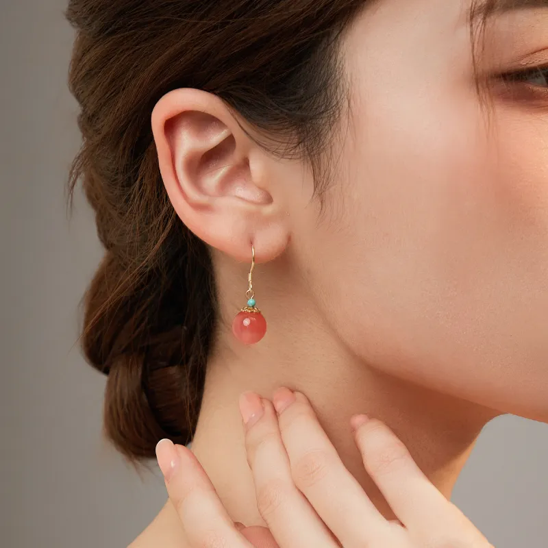 Lao Feng Xiang Hetian Jade Earrings Green Jade Women's-10