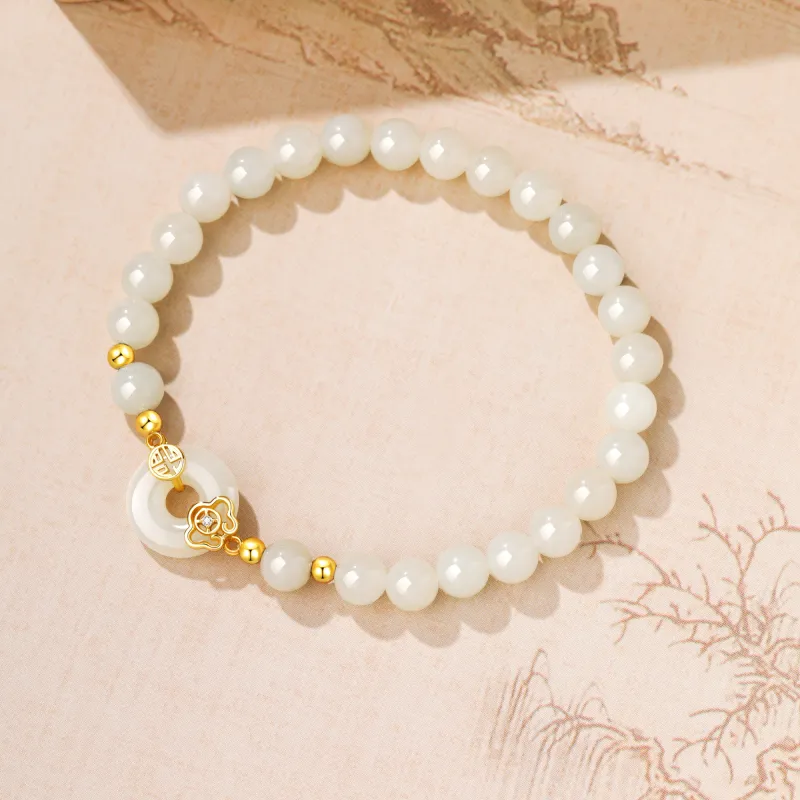Lao Feng Xiang Hetian Jade Bracelets Pale Greenish White Jade Women's-4