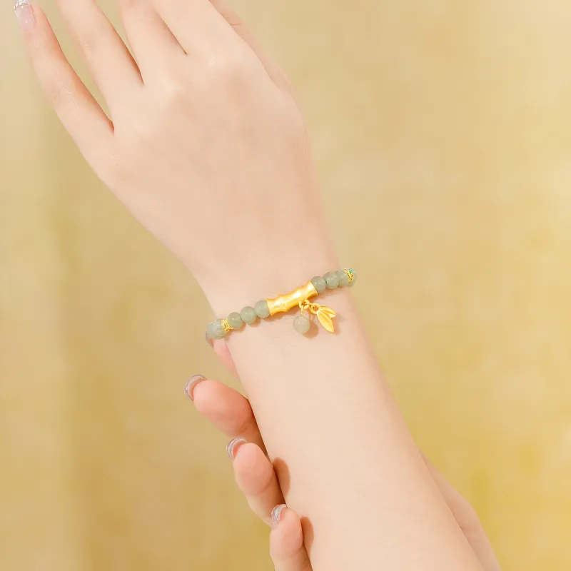 Lao Feng Xiang Hetian Jade Bracelets Green Jade Women's-3