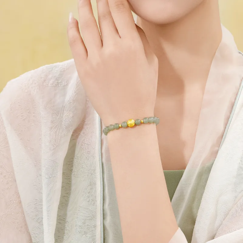 Lao Feng Xiang Hetian Jade Bracelets Green Jade Women's-5