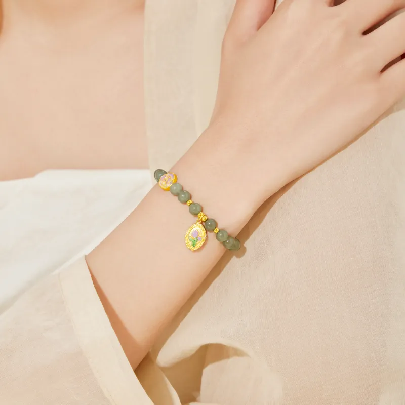 Lao Feng Xiang Beaded Bracelet Girl Jasper Women's-3