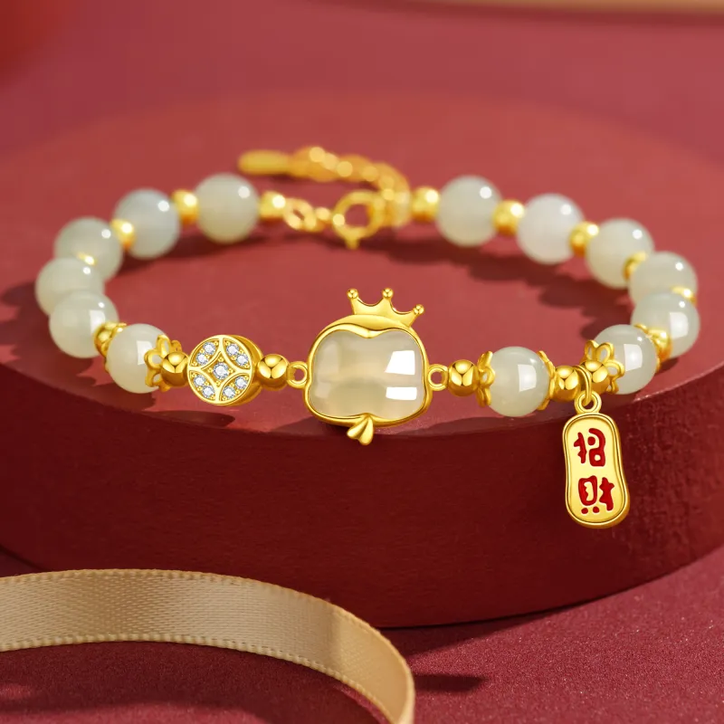 Lao Feng Xiang Hetian Jade Bracelets Green Jade Women's-2