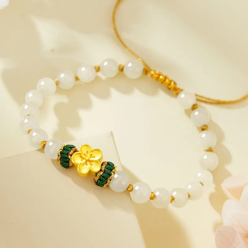 Lao Feng Xiang Hetian Jade Bracelets Pale Greenish White Jade Women's-4