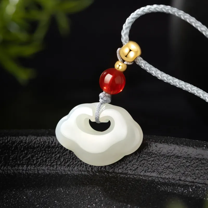 Lao Feng Xiang Hetian Jade Necklaces Green Jade Women's-6