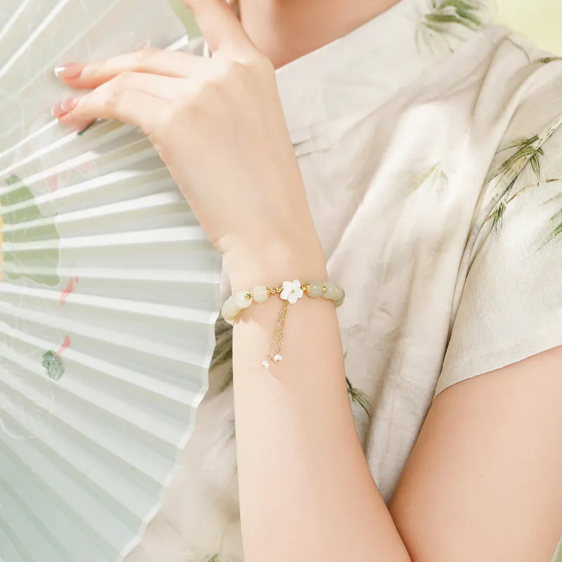 Lao Feng Xiang Hetian Jade Bracelets Pale Greenish White Jade Women's-2