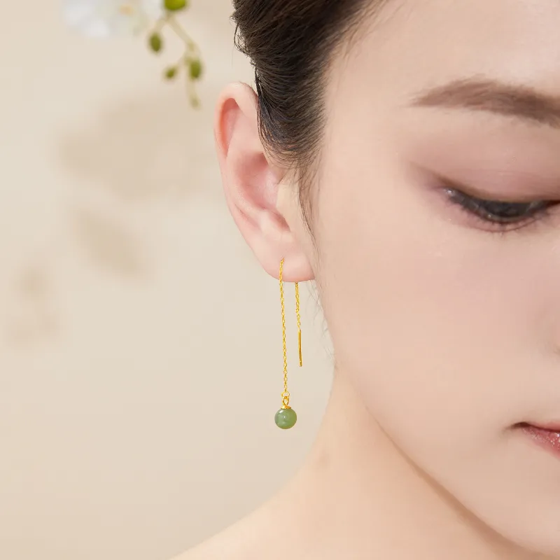 Lao Feng Xiang Chalcedony Jade Earrings Women's-5