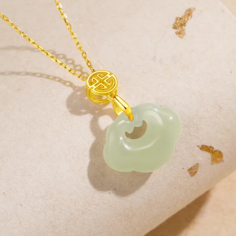 Lao Feng Xiang Hetian Jade Necklaces Green Jade Women's-5
