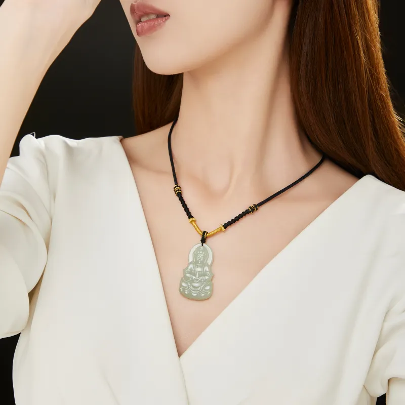 Lao Feng Xiang Hetian Jade Necklaces Green Jade Unisex-1