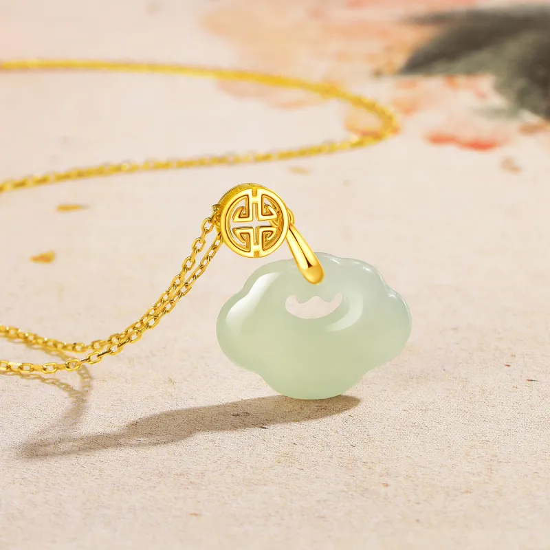 Lao Feng Xiang Hetian Jade Necklaces Green Jade Women's-3