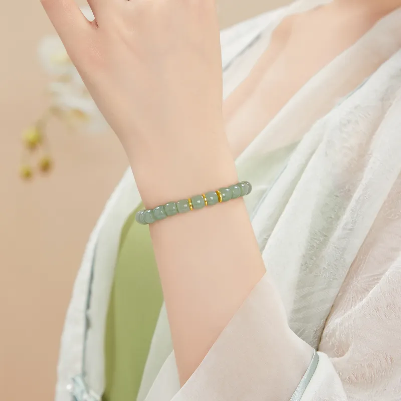 Lao Feng Xiang Hetian Jade Bracelets Green Jade Women's-2