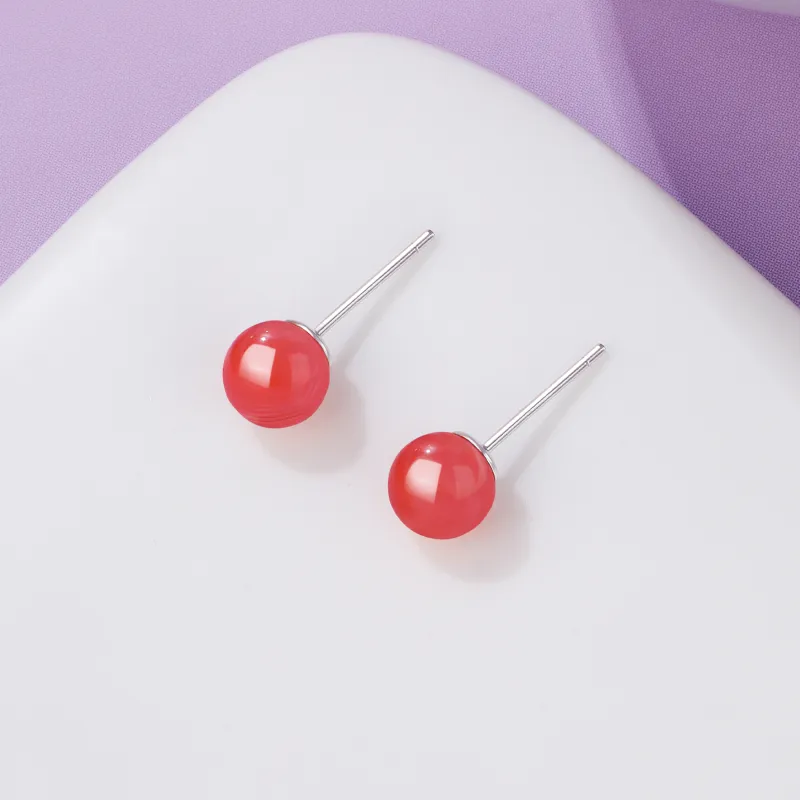 Lao Feng Xiang Natural Agate Stud Earrings Women's-6