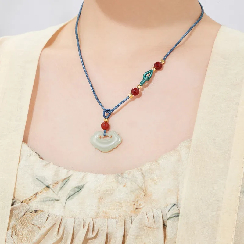 Lao Feng Xiang Hetian Jade Necklaces Green Jade Women's-1