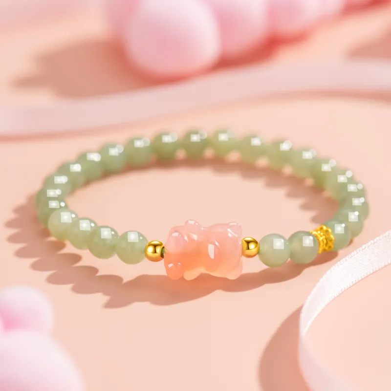 Lao Feng Xiang Hetian Jade Bracelets Green Jade Women's-2