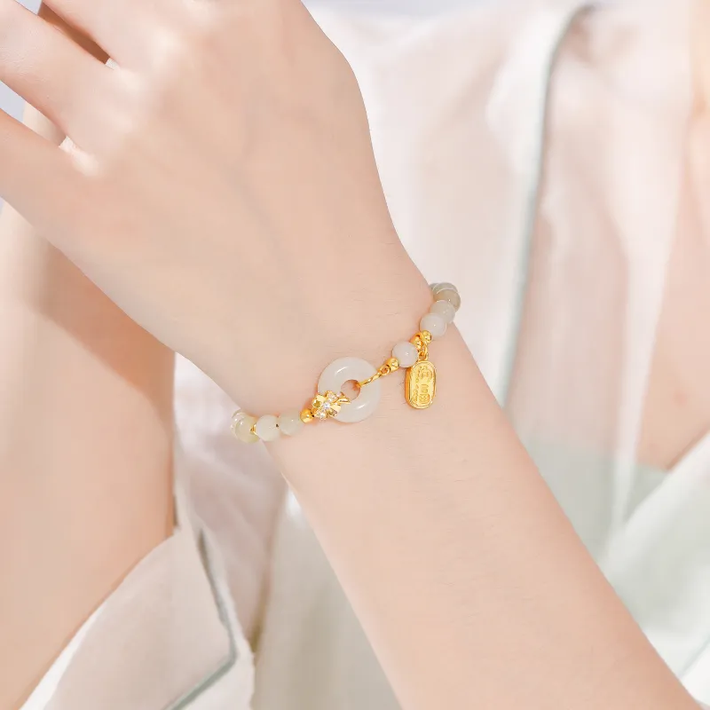 Lao Feng Xiang Hetian Jade Bracelets Pale Greenish White Jade Women's-4