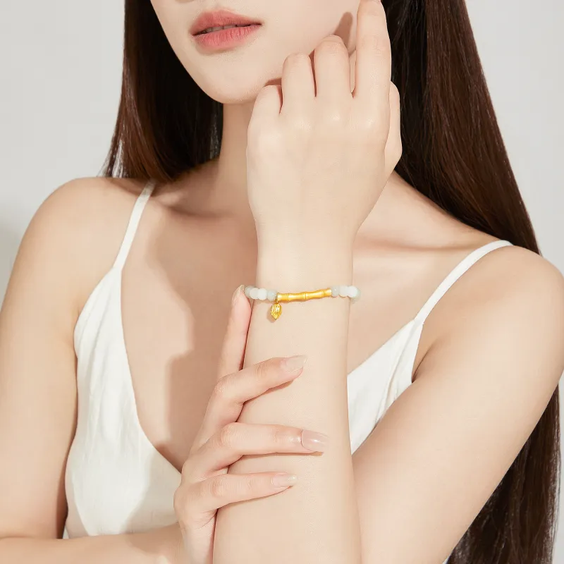Lao Feng Xiang Hetian Jade Bracelets Pale Greenish White Jade Women's-2