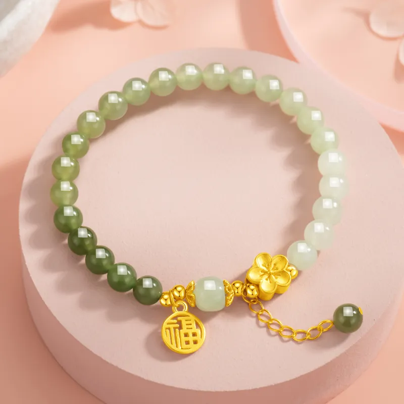 Lao Feng Xiang Hetian Jade Bracelets Green Jade Women's-5