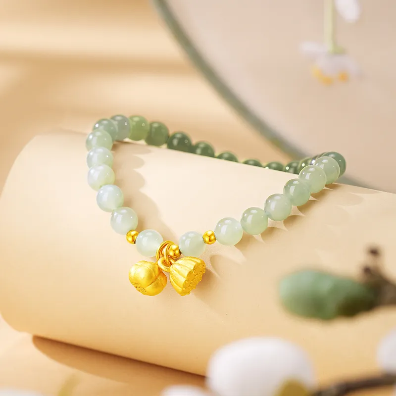 Lao Feng Xiang Hetian Jade Bracelets Pale Greenish White Jade Women's-5