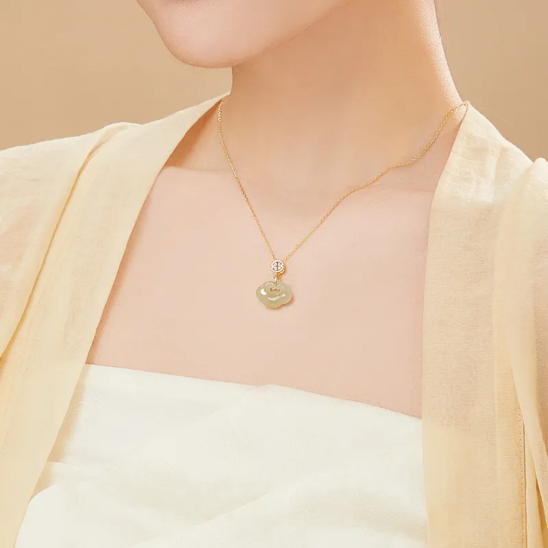 Lao Feng Xiang Hetian Jade Necklaces Green Jade Women's-4